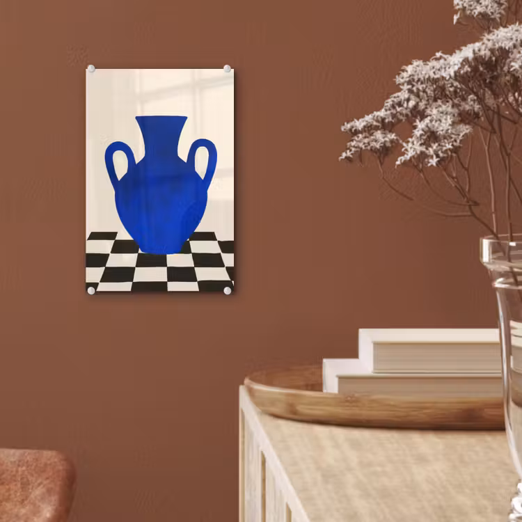 Glas schilderij - Vaas - Blauw - Geblokt - Modern — 6