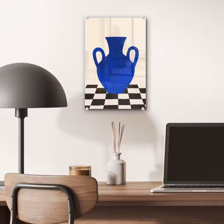 Glas schilderij - Vaas - Blauw - Geblokt - Modern — 7