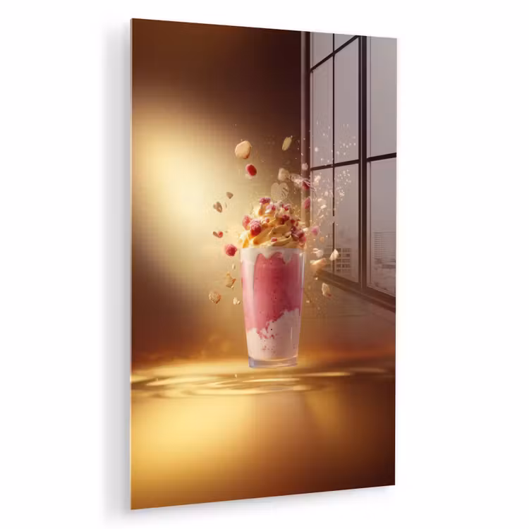 Glas schilderij - Framboos - Smoothie - Drinken - Roze — 1