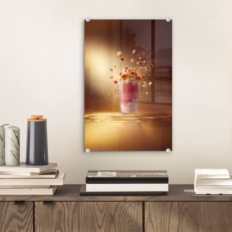 Glas schilderij - Framboos - Smoothie - Drinken - Roze — 2