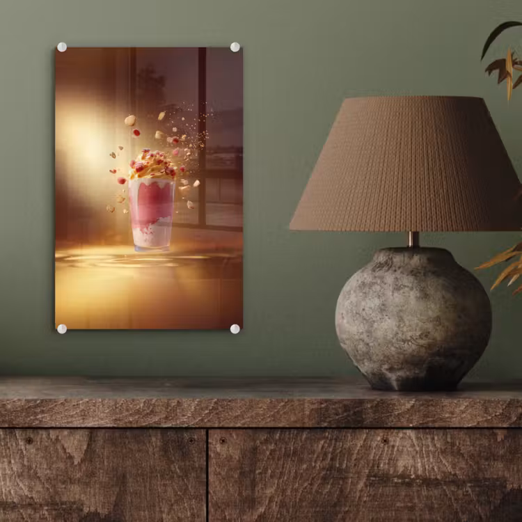 Glas schilderij - Framboos - Smoothie - Drinken - Roze — 4