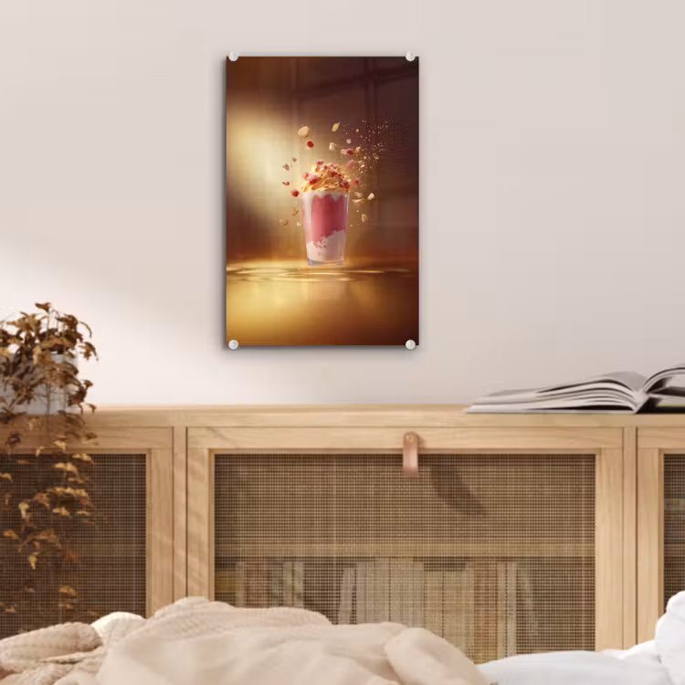 Glas schilderij - Framboos - Smoothie - Drinken - Roze — 5
