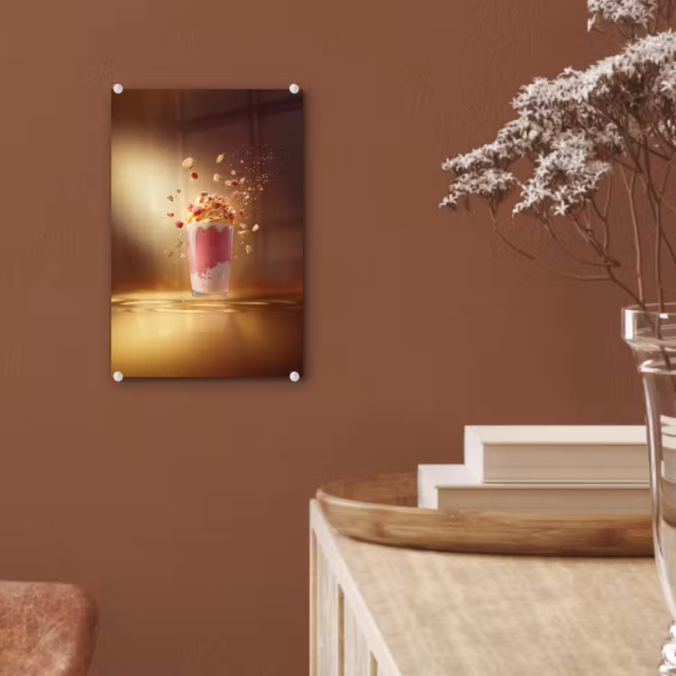 Glas schilderij - Framboos - Smoothie - Drinken - Roze — 6