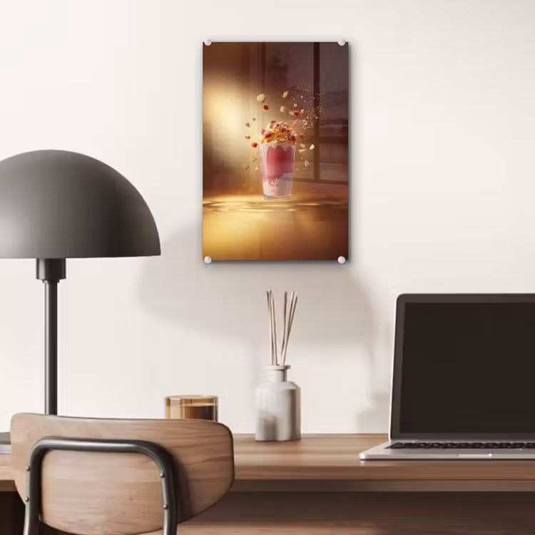 Glas schilderij - Framboos - Smoothie - Drinken - Roze — 7