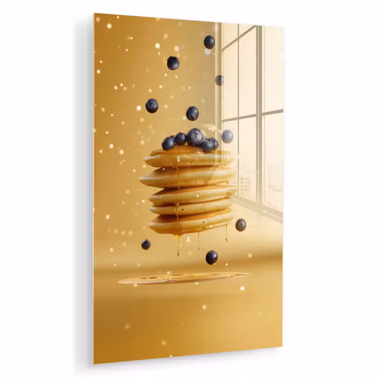 Glas schilderij - Pannenkoeken - Eten - Honing - Geel — 1