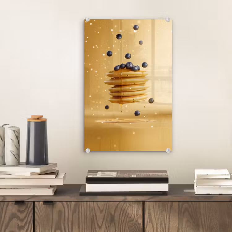 Glas schilderij - Pannenkoeken - Eten - Honing - Geel — 2
