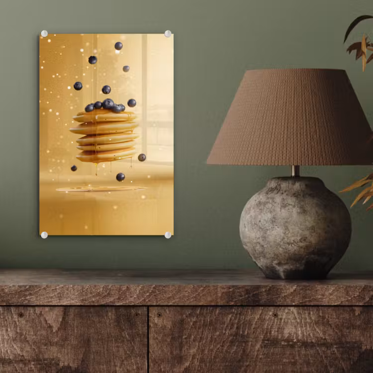 Glas schilderij - Pannenkoeken - Eten - Honing - Geel — 4
