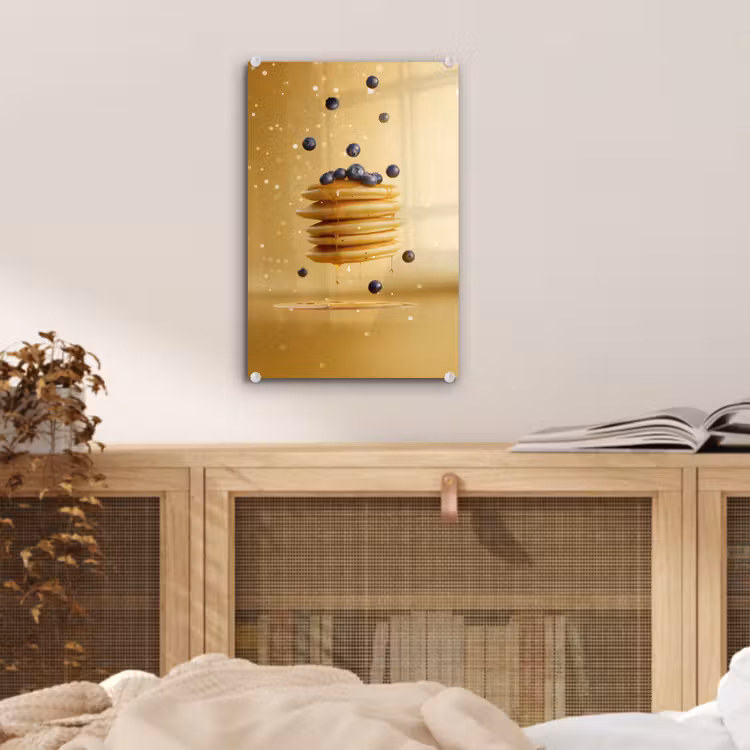 Glas schilderij - Pannenkoeken - Eten - Honing - Geel — 5