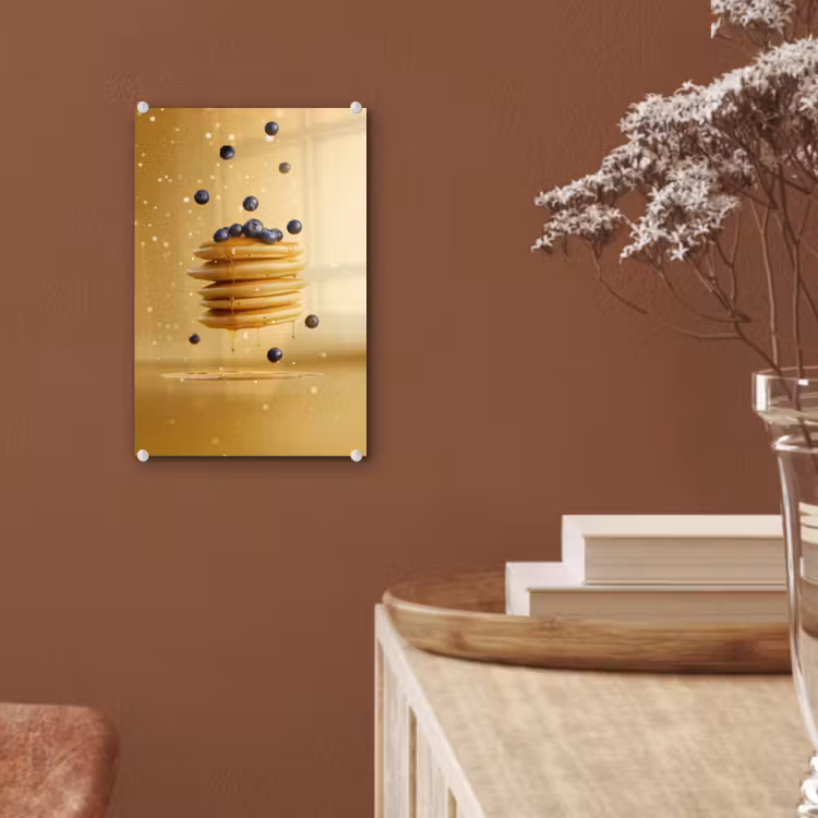 Glas schilderij - Pannenkoeken - Eten - Honing - Geel — 6
