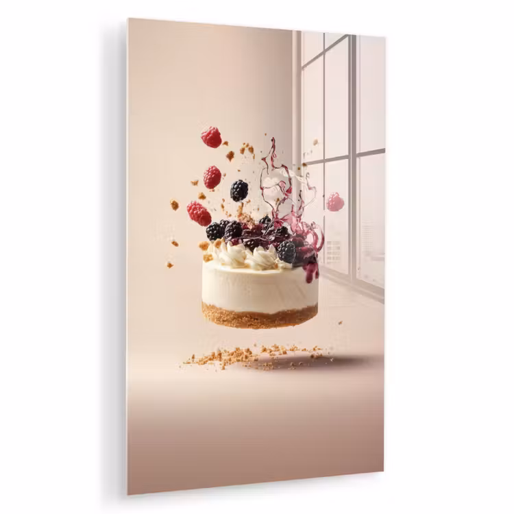 Glas schilderij - Cheesecake - Eten - Roze - Taart — 1