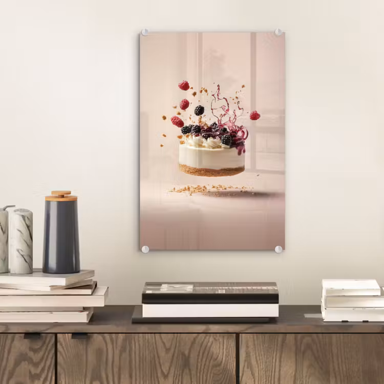 Glas schilderij - Cheesecake - Eten - Roze - Taart — 2