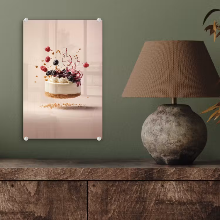 Glas schilderij - Cheesecake - Eten - Roze - Taart — 4
