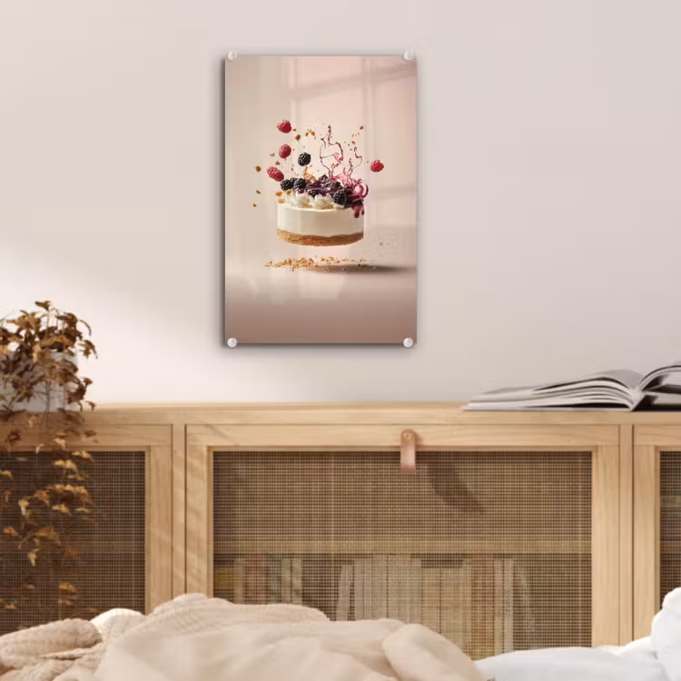 Glas schilderij - Cheesecake - Eten - Roze - Taart — 5