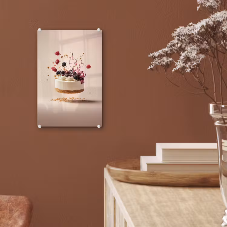 Glas schilderij - Cheesecake - Eten - Roze - Taart — 6