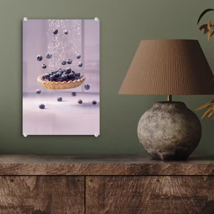 Glas schilderij - Eten - Taart - Bessen - Blauw — 4