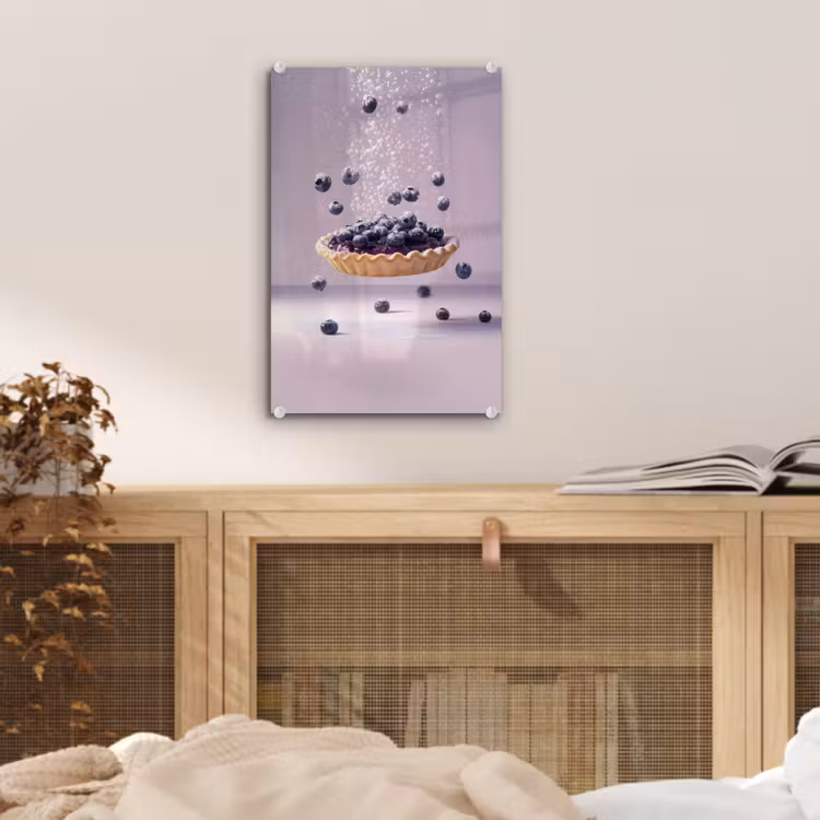Glas schilderij - Eten - Taart - Bessen - Blauw — 5
