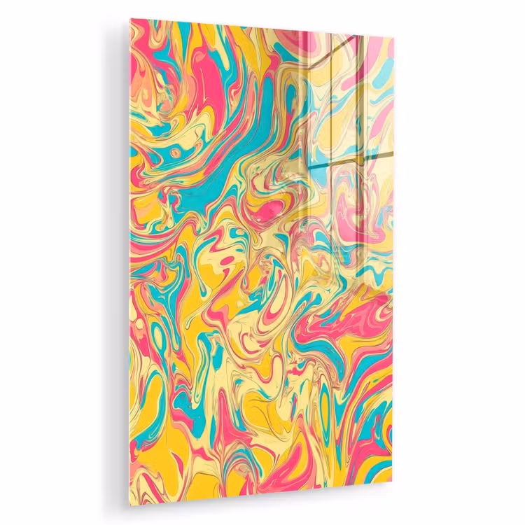 Glas schilderij - Geel - Roze - Blauw - Retro — 1