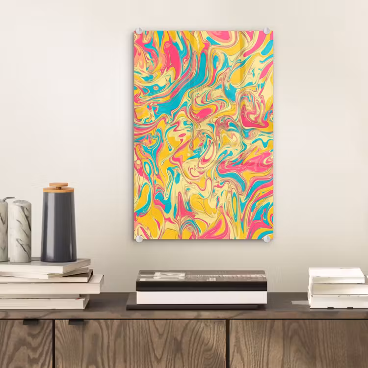 Glas schilderij - Geel - Roze - Blauw - Retro — 2