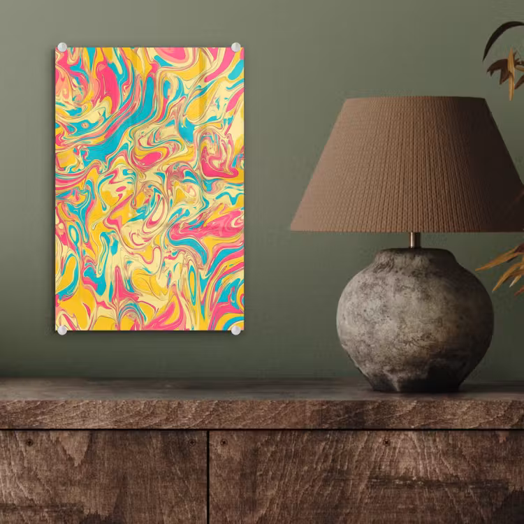 Glas schilderij - Geel - Roze - Blauw - Retro — 4