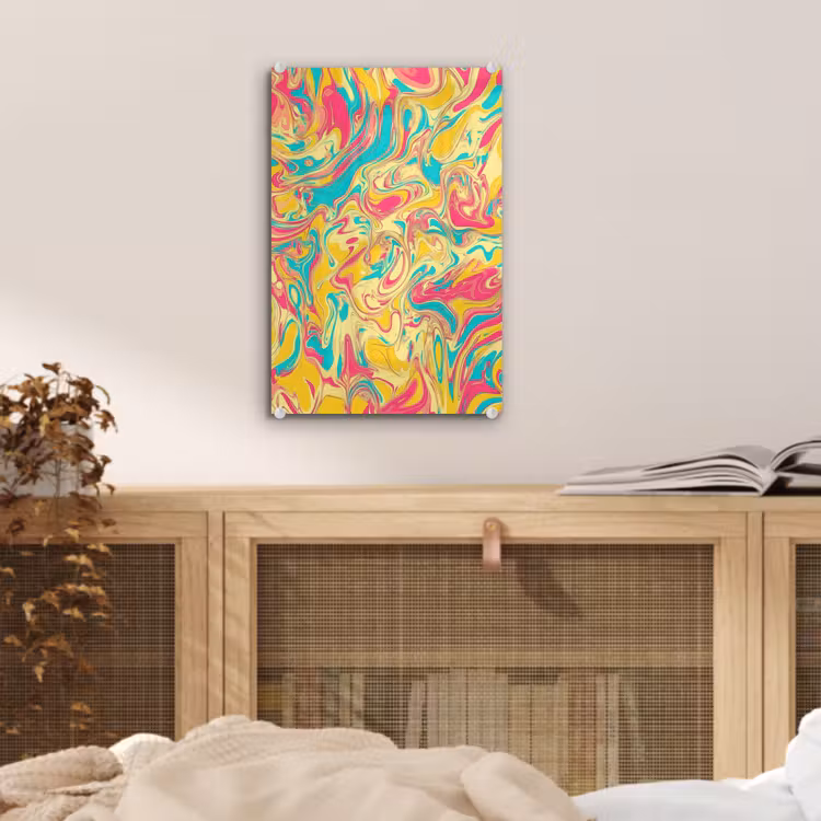 Glas schilderij - Geel - Roze - Blauw - Retro — 5