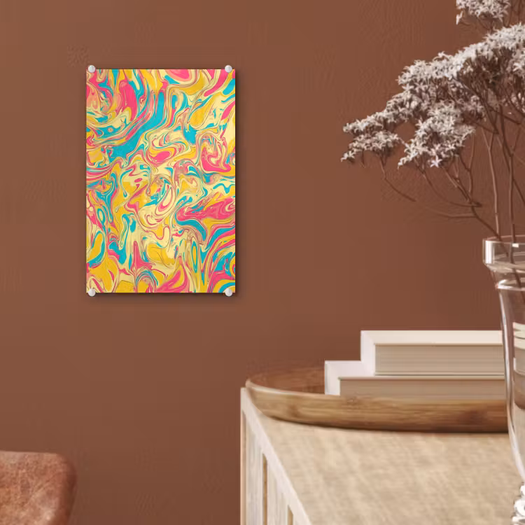Glas schilderij - Geel - Roze - Blauw - Retro — 6