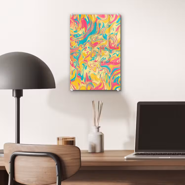 Glas schilderij - Geel - Roze - Blauw - Retro — 7