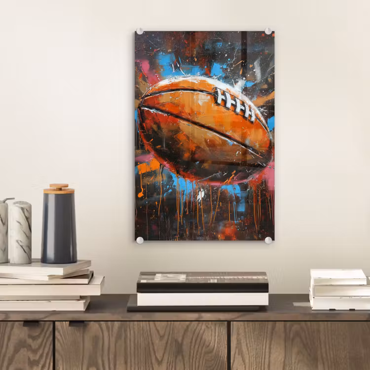 Glas schilderij - Graffiti - Rugby - Kleurrijk - Rugbybal — 2