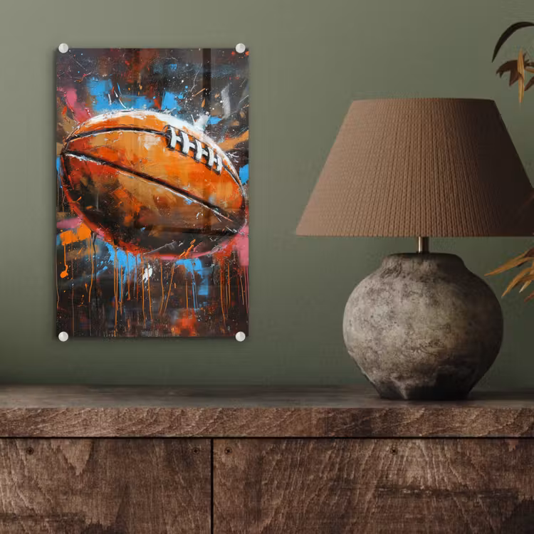 Glas schilderij - Graffiti - Rugby - Kleurrijk - Rugbybal — 4