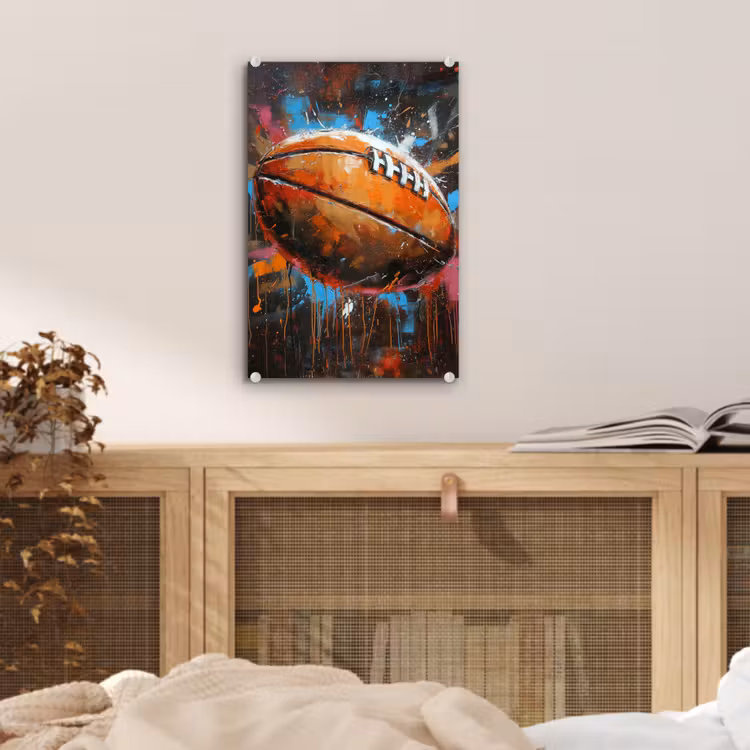 Glas schilderij - Graffiti - Rugby - Kleurrijk - Rugbybal — 5