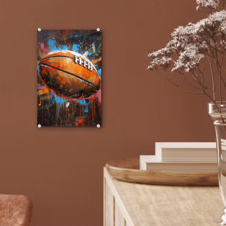 Glas schilderij - Graffiti - Rugby - Kleurrijk - Rugbybal — 6