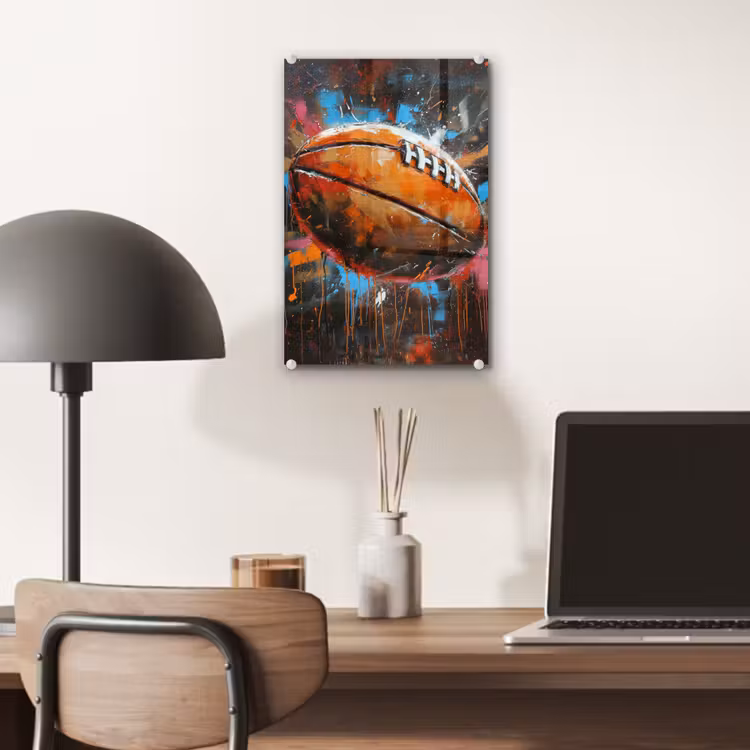 Glas schilderij - Graffiti - Rugby - Kleurrijk - Rugbybal — 7