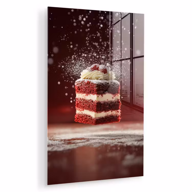 Glas schilderij - Rode - Velvet - Taart - Eten — 1