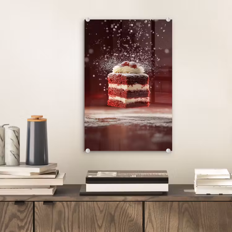 Glas schilderij - Rode - Velvet - Taart - Eten — 2