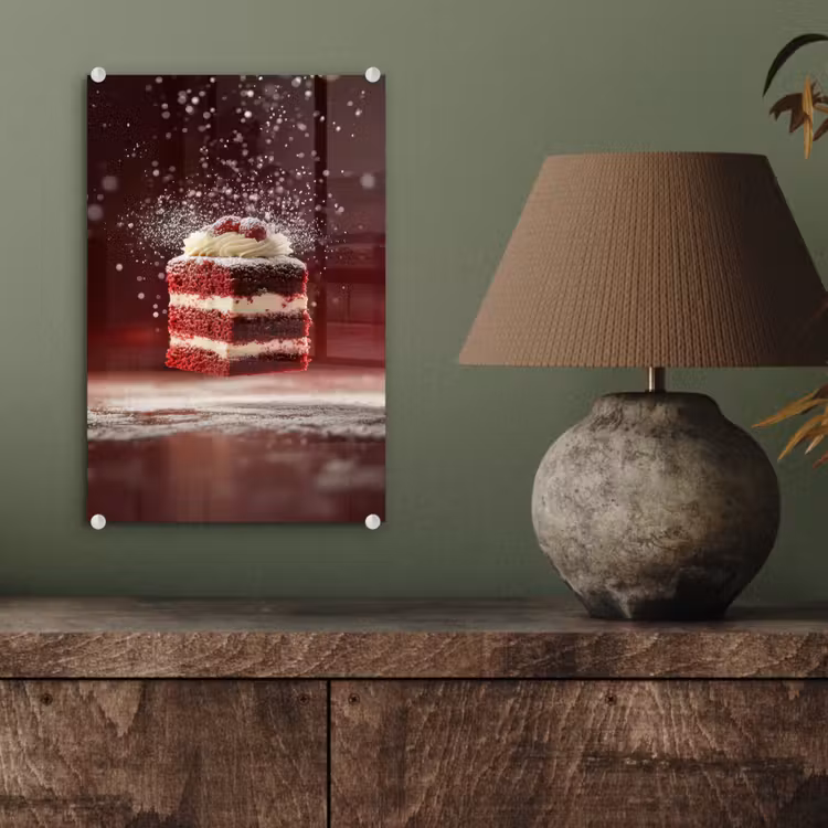Glas schilderij - Rode - Velvet - Taart - Eten — 4