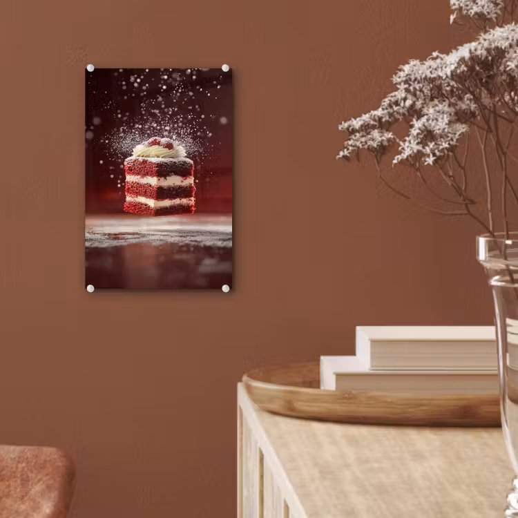 Glas schilderij - Rode - Velvet - Taart - Eten — 6