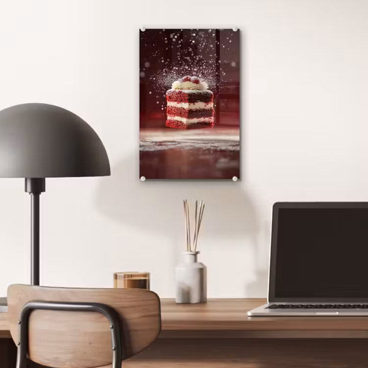 Glas schilderij - Rode - Velvet - Taart - Eten — 7