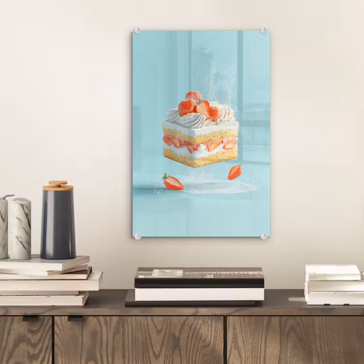 Glas schilderij - Slagroom - Taart - Blauw - Eten — 2