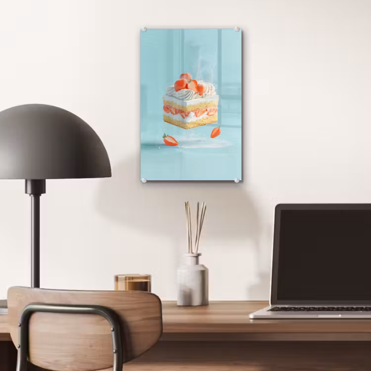 Glas schilderij - Slagroom - Taart - Blauw - Eten — 7