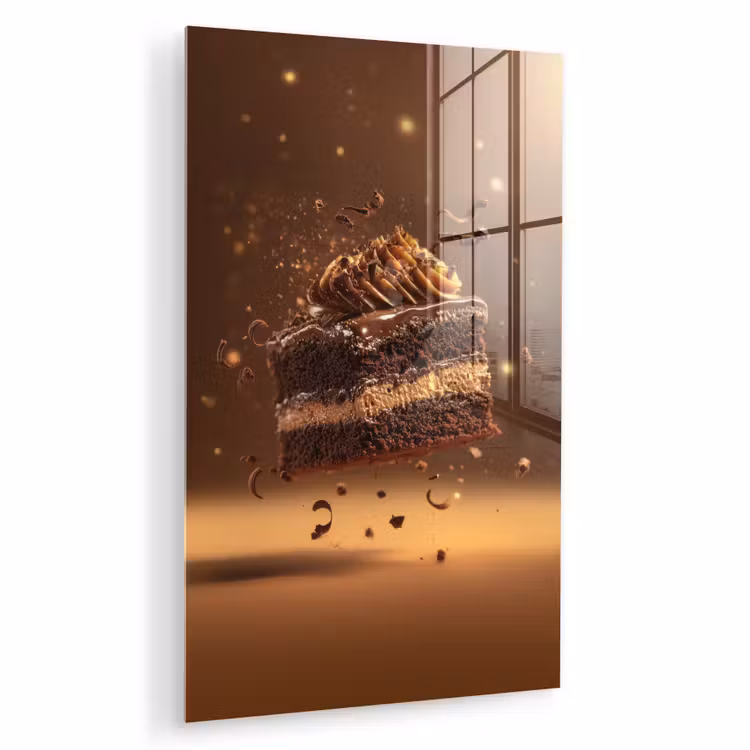Glas schilderij - Taart - Chocolade - Eten - Brownie — 1