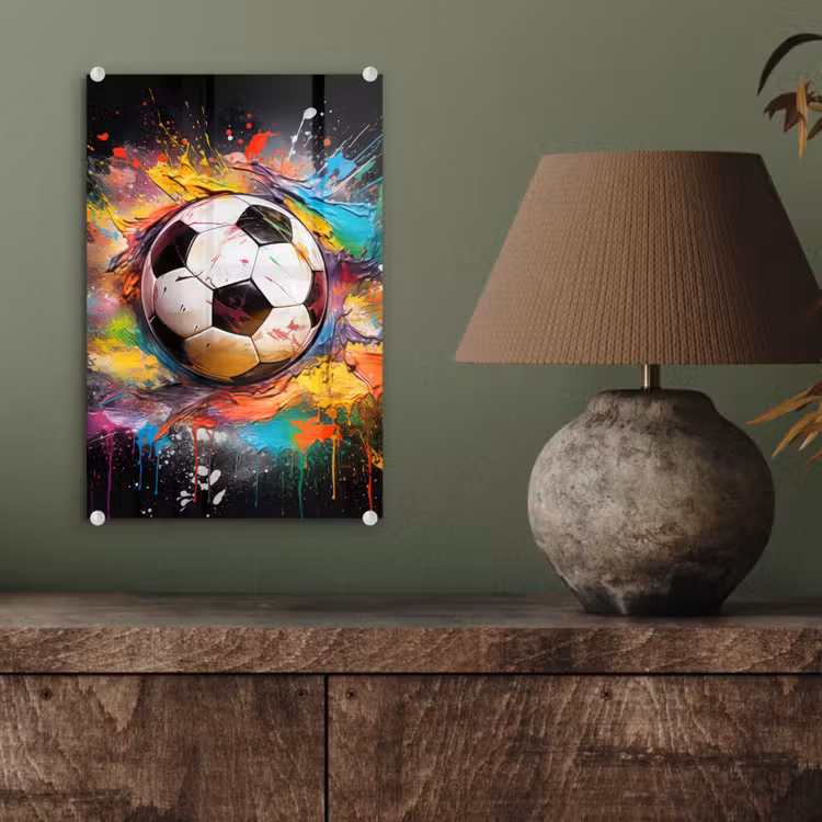 Glas schilderij - Voetbal - Verf - Kleuren - Zwart - Wit — 4