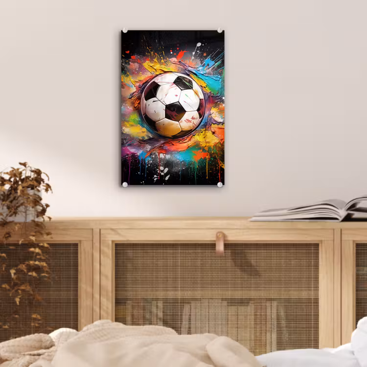 Glas schilderij - Voetbal - Verf - Kleuren - Zwart - Wit — 5