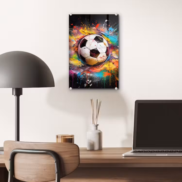 Glas schilderij - Voetbal - Verf - Kleuren - Zwart - Wit — 7