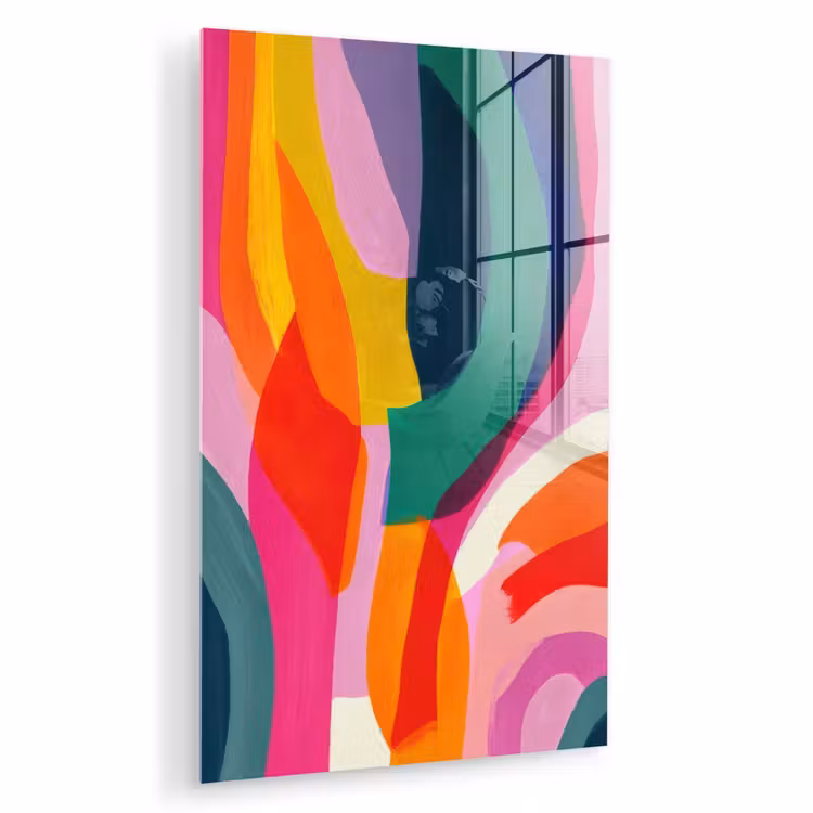 Glas schilderij - Vormen - Golvend - Abstract - Felroze — 1