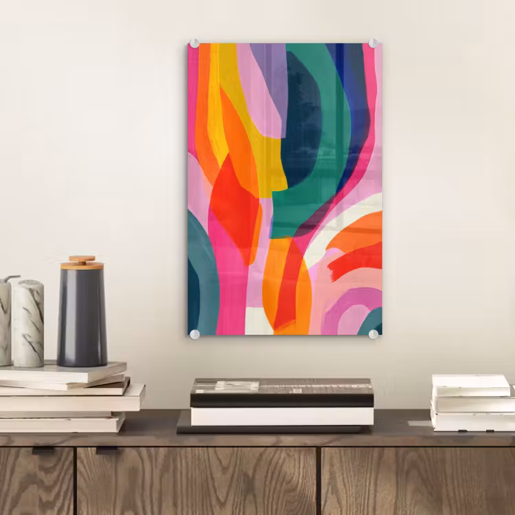 Glas schilderij - Vormen - Golvend - Abstract - Felroze — 2