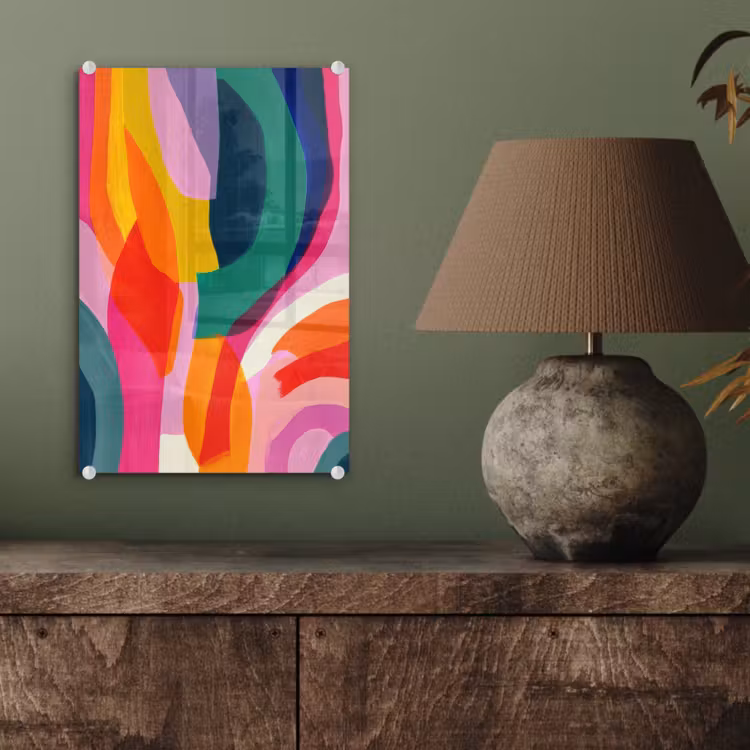 Glas schilderij - Vormen - Golvend - Abstract - Felroze — 4