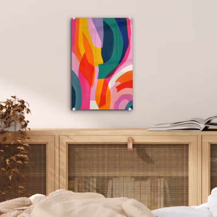 Glas schilderij - Vormen - Golvend - Abstract - Felroze — 5