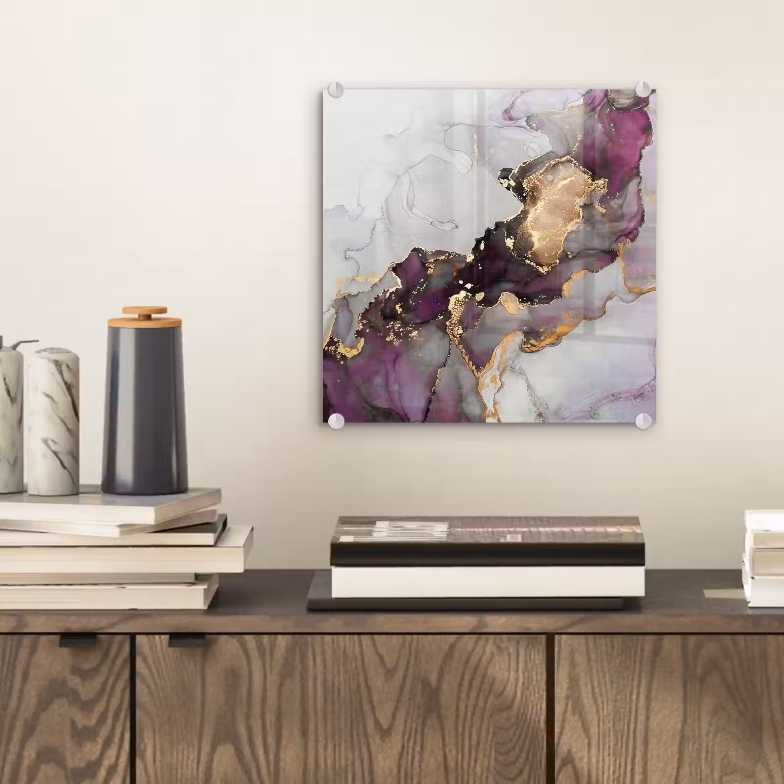 Glas schilderij - Marmer - Abstract - Goud - Paars — 1