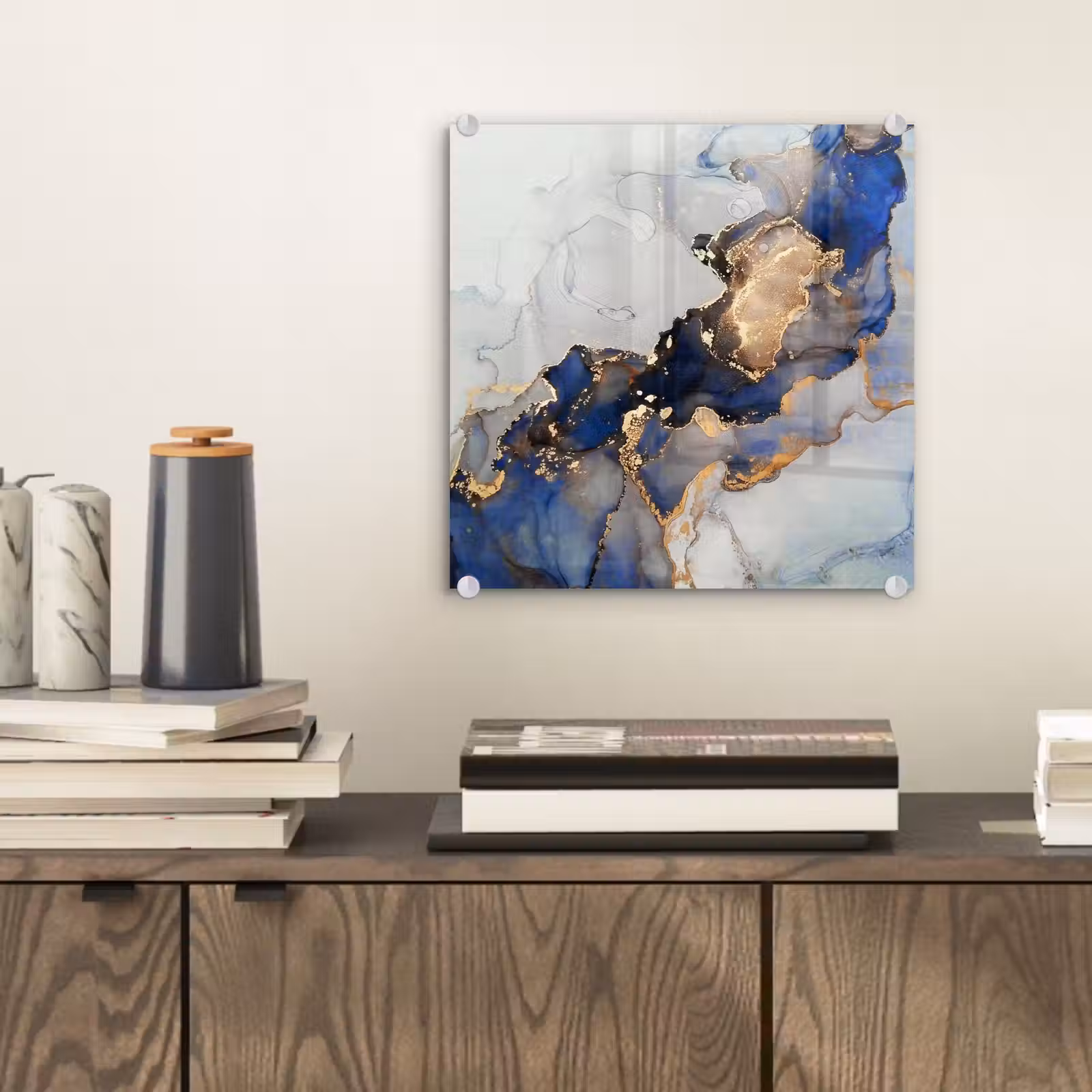 Glas schilderij - Marmer - Blauw - Goud — 1