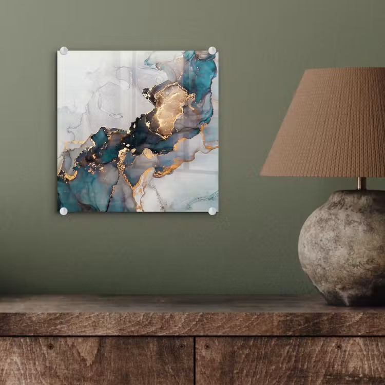 Glas schilderij - Blauw - Marmer - Goud — 3