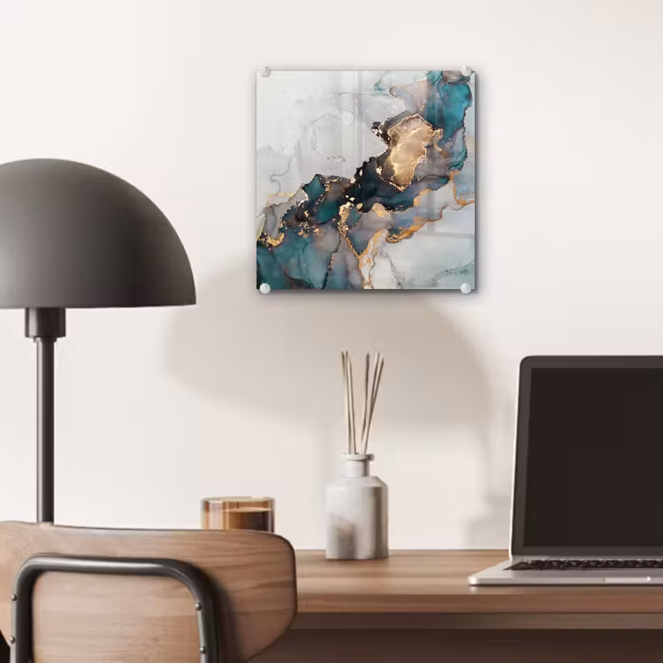 Glas schilderij - Blauw - Marmer - Goud — 6